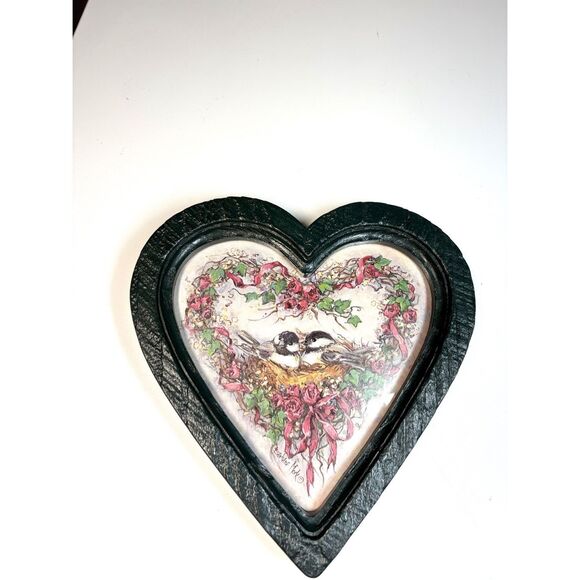 Vintage Bow Chickadees/Nest Barbara Mock Home Interior Heart - Picture 1 of 5